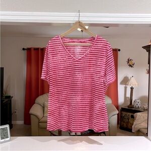 Terra & Sky Pink and White Striped Tie-Dye Short Sleeve V-neck T-Shirt Size 1X